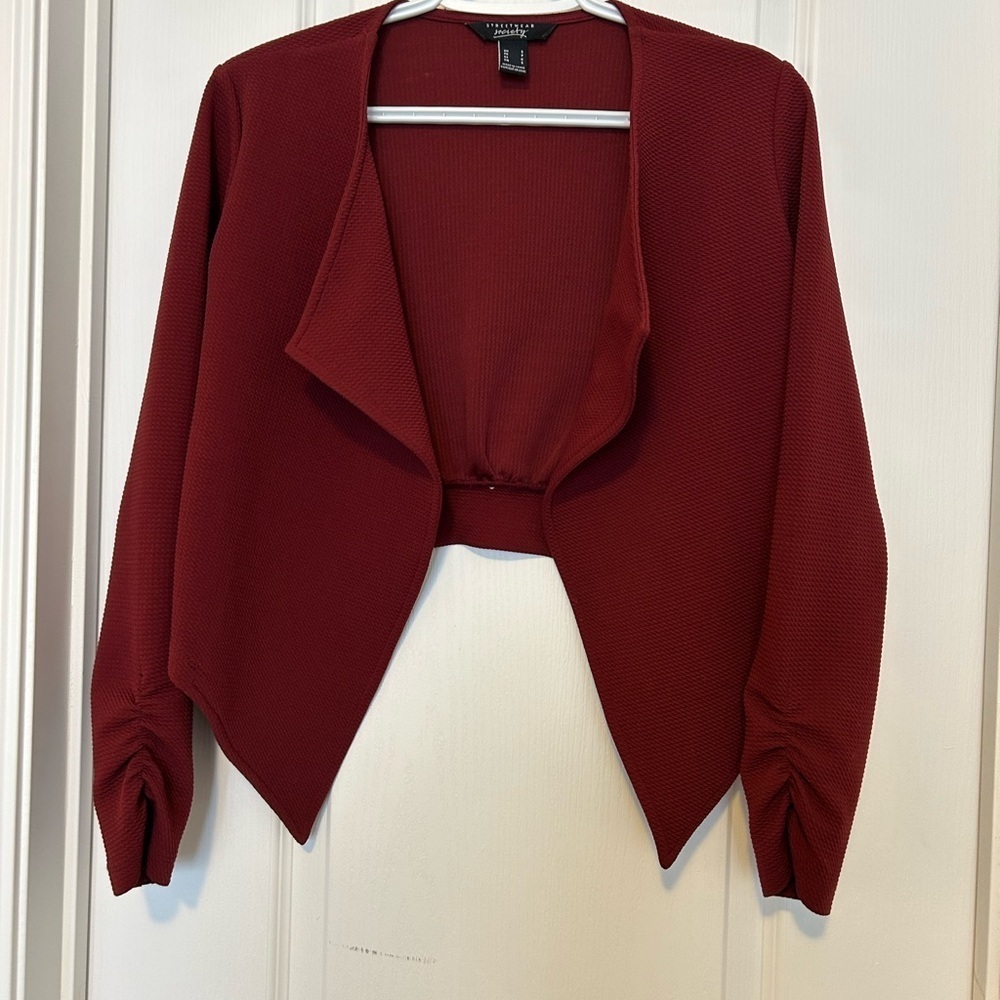 Chic Burgundy Open Front Blazer